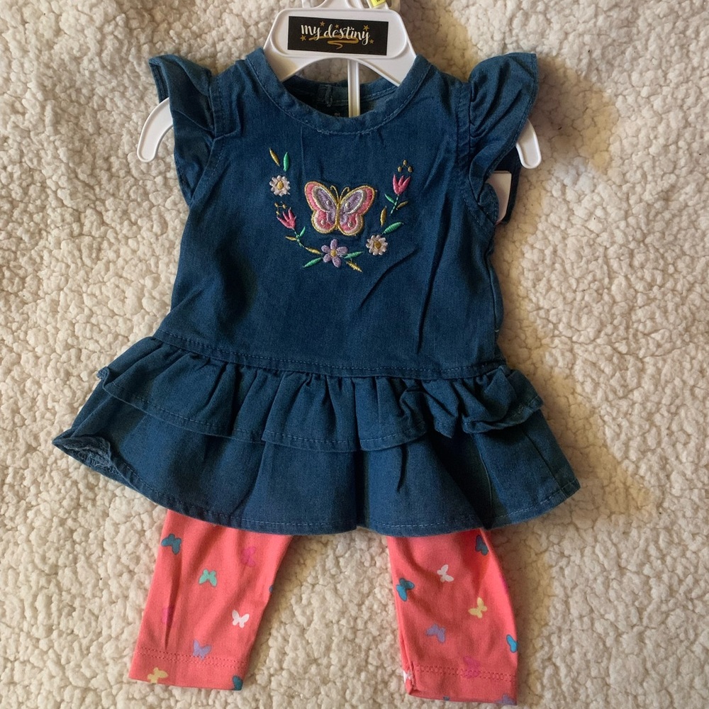 Denim Butterfly Infant 2 piece outfit Brand New